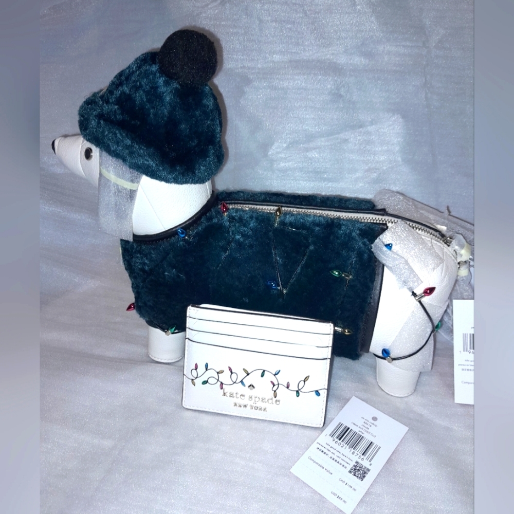 New Kate Spade Leather Dashshund Cross Body/Matching 2 Sided Card Case
